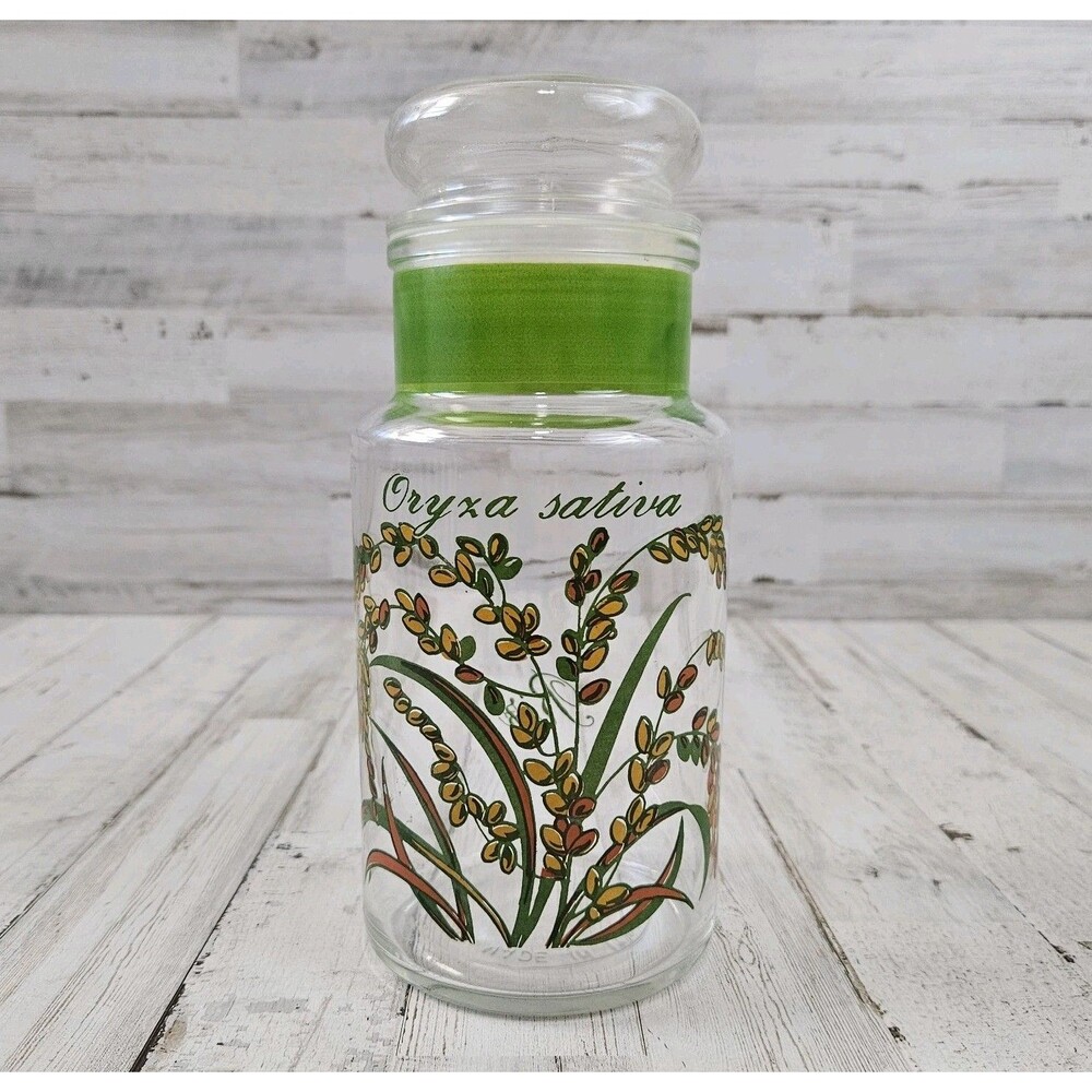 Anchor Hocking Italy Oryza Sativa Riz Glass Jar With Lid Vintage 8.5"